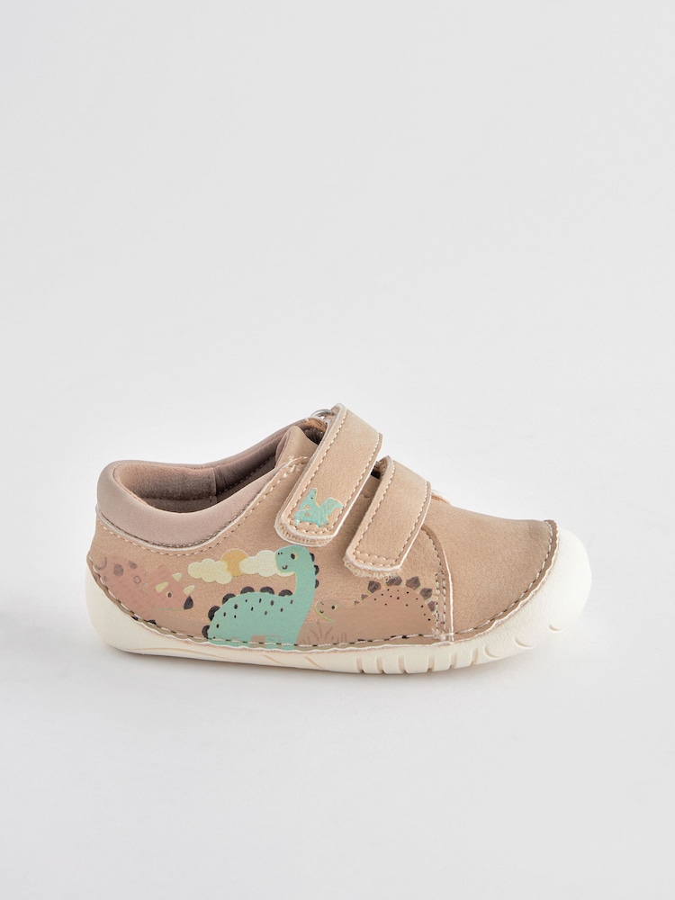 Neutral Dinosaur Scene Wide Fit (G) Crawler Shoes - Image 2 of 6