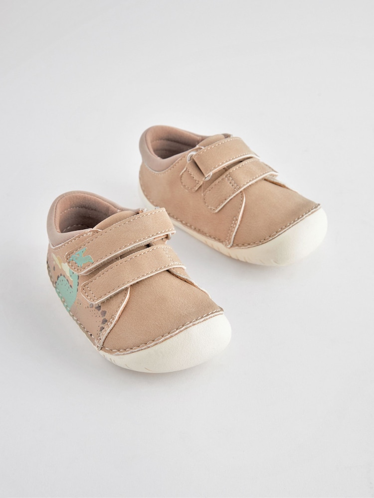 Neutral Dinosaur Scene Wide Fit (G) Crawler Shoes - Image 6 of 6
