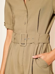 Friends Like These Khaki Green Twill Utility Belted Short Sleeve Playsuit - Image 3 of 4
