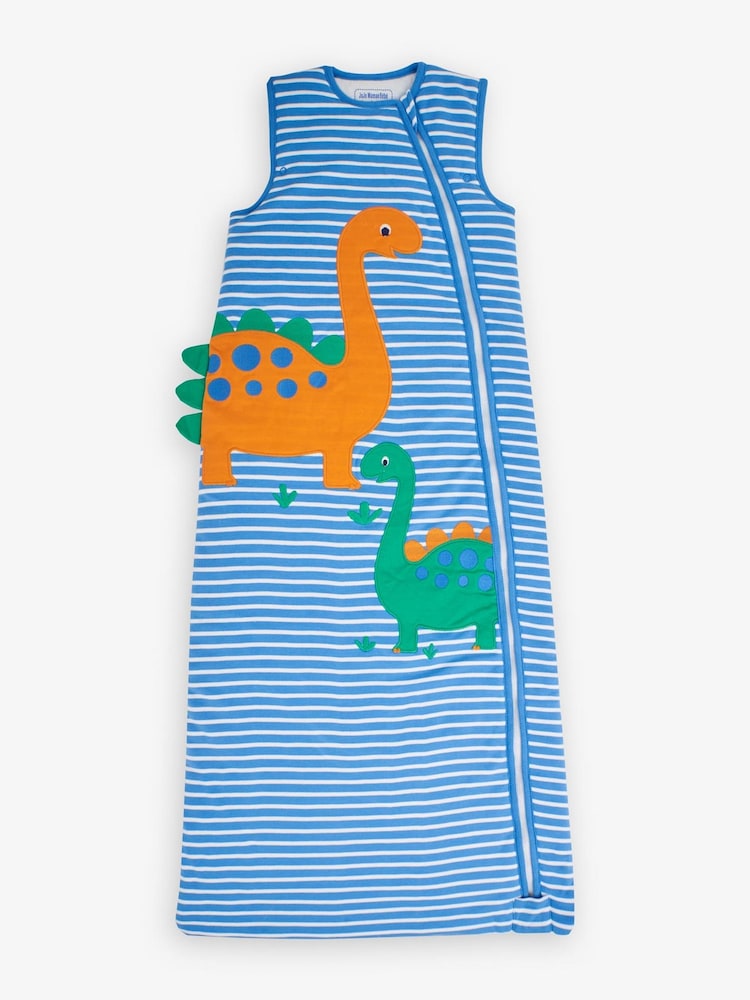 JoJo Maman Bébé Blue Stripe Dino Appliqué 2.5 Tog Toddler Sleeping Bag - Image 1 of 3