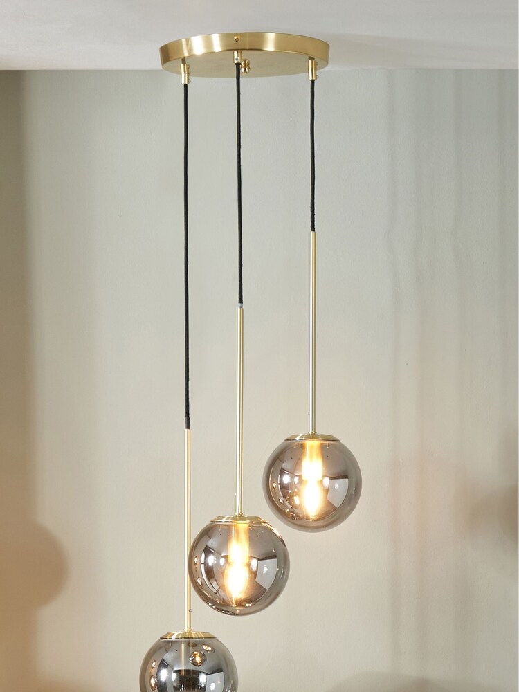 Pacific Grey Arabella Smoked Glass Orb and Gold Metal Pendant Ceiling Light - Image 1 of 5