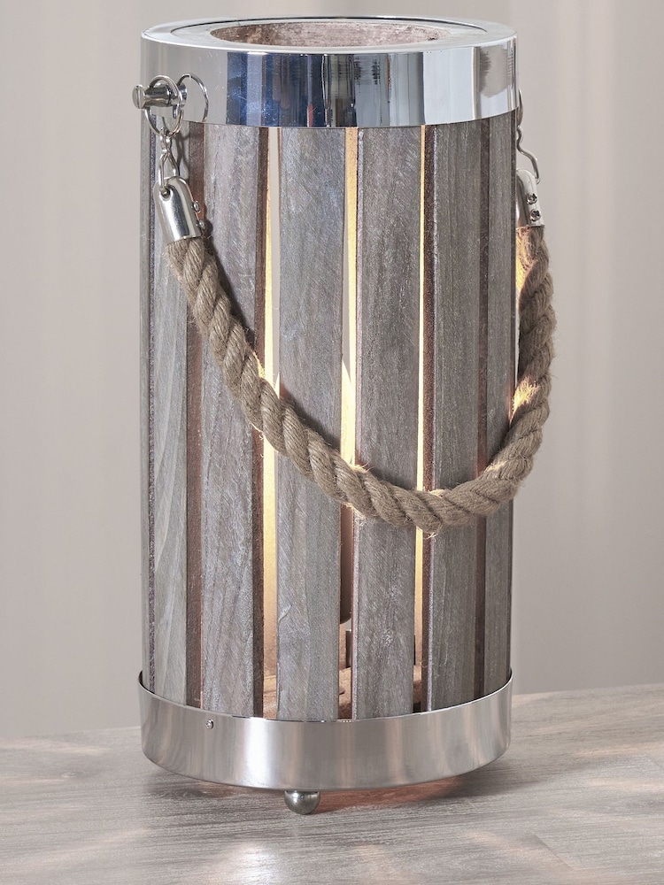 Pacific Grey Austell Wash Wood Small Lantern Table Lamp - Image 1 of 5