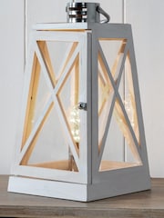 Pacific White Devon Wash and Chrome Lantern Table Lamp - Image 1 of 5