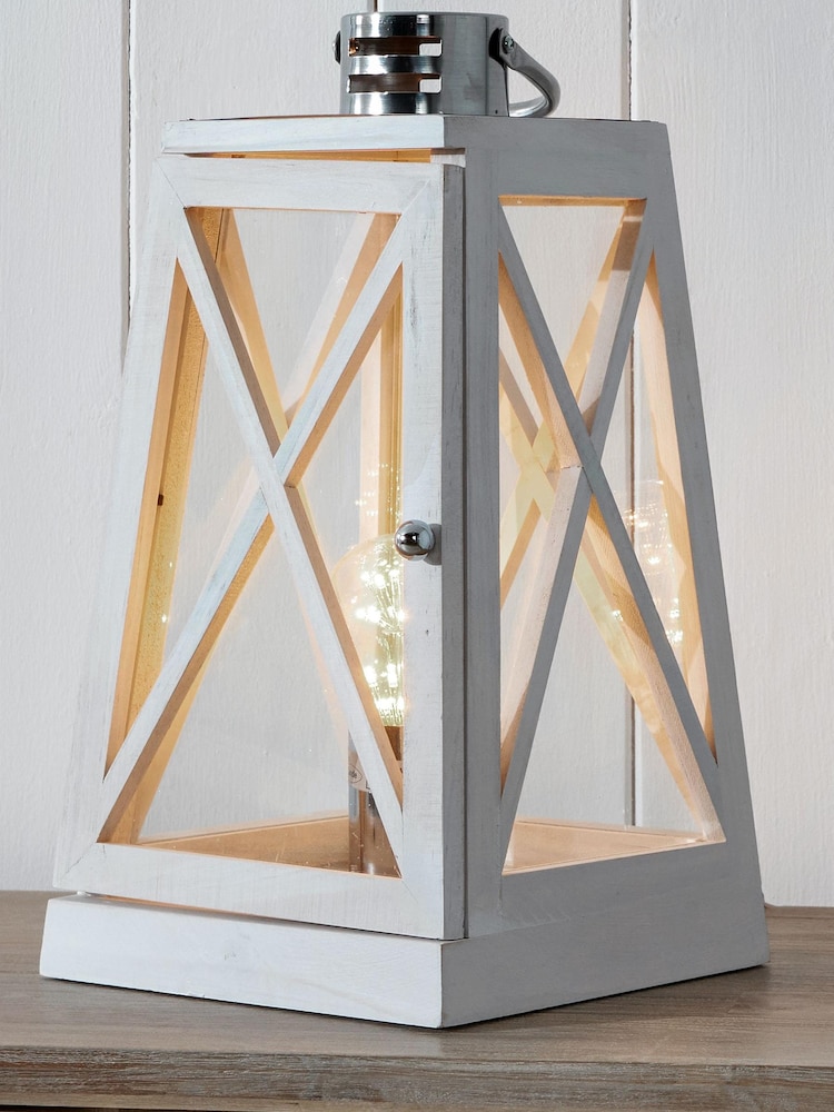 Pacific White Devon Wash and Chrome Lantern Table Lamp - Image 1 of 5