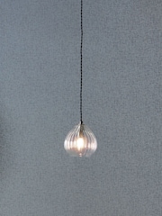 Pacific Clear Ella Ribbed Glass Teardrop Pendant Ceiling Light - Image 1 of 4