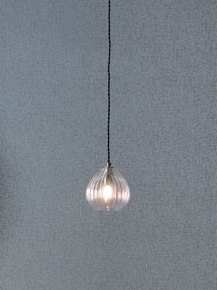 Pacific Clear Ella Ribbed Glass Teardrop Pendant Ceiling Light - Image 1 of 4