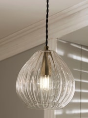 Pacific Clear Ella Ribbed Glass Teardrop Pendant Ceiling Light - Image 2 of 4