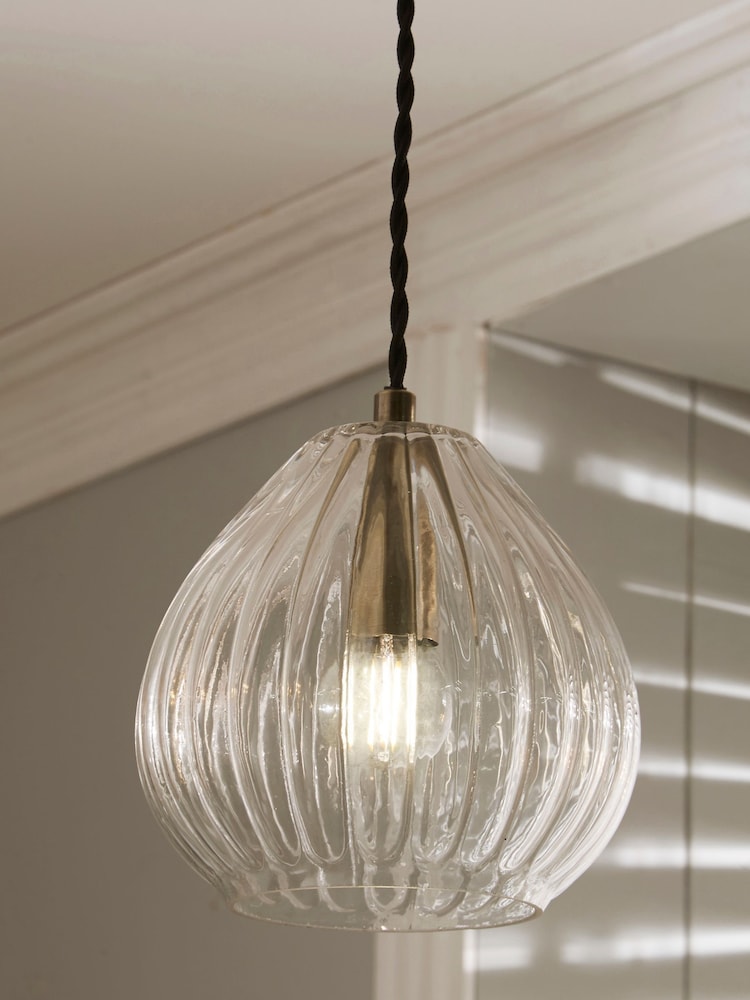 Pacific Clear Ella Ribbed Glass Teardrop Pendant Ceiling Light - Image 2 of 4
