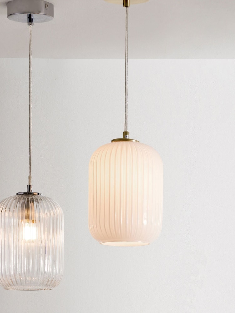 Pacific Gold Alessia Glass and Metal Ribbed Glass Pendant Ceiling Light - Image 1 of 6