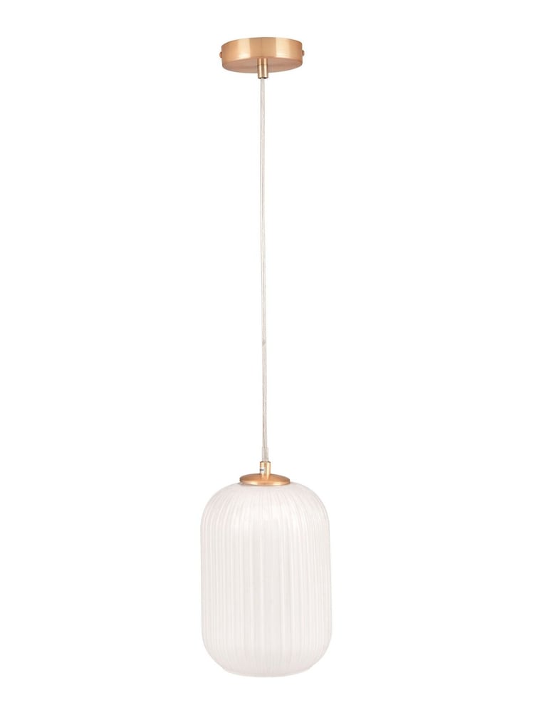 Pacific Gold Alessia Glass and Metal Ribbed Glass Pendant Ceiling Light - Image 2 of 6