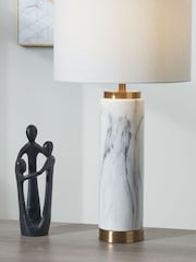 Pacific White Carrara Marble Effect Ceramic Tall Table Lamp - Image 1 of 5
