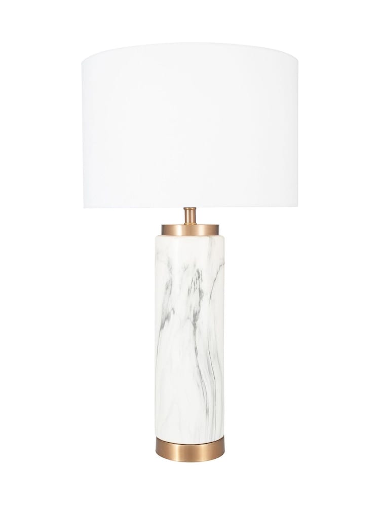 Pacific White Carrara Marble Effect Ceramic Tall Table Lamp - Image 6 of 6