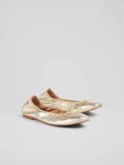 LK Bennett Gold Trilly Leather Ballerina Pumps - Image 2 of 4