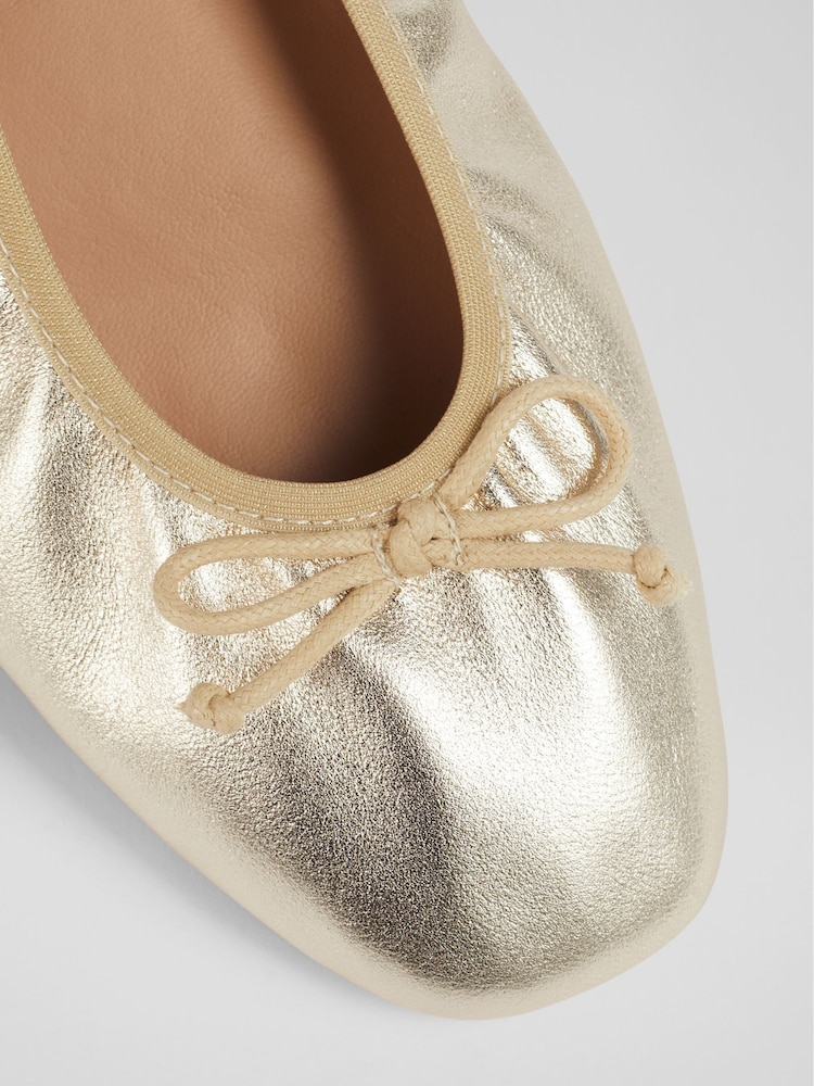 LK Bennett Gold Trilly Leather Ballerina Pumps - Image 4 of 4
