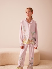 Pink Safari Satin Button Through Pyjamas (6-16yrs) - Image 1 of 8