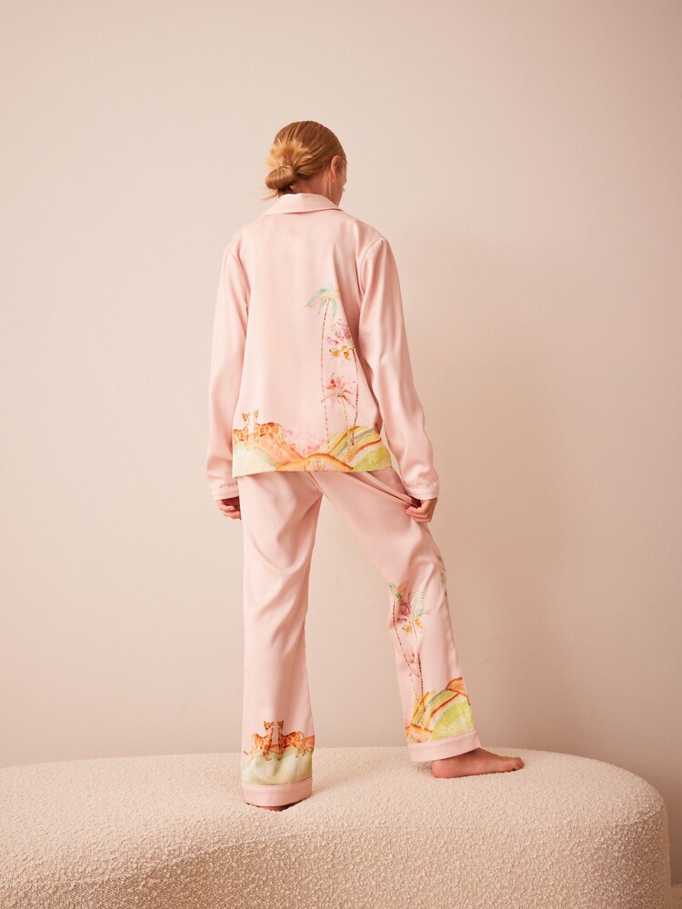 Pink Safari Satin Button Through Pyjamas (6-16yrs) - Image 2 of 8