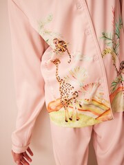 Pink Safari Satin Button Through Pyjamas (6-16yrs) - Image 6 of 8