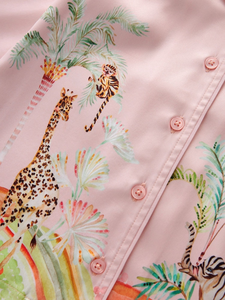 Pink Safari Satin Button Through Pyjamas (6-16yrs) - Image 8 of 8