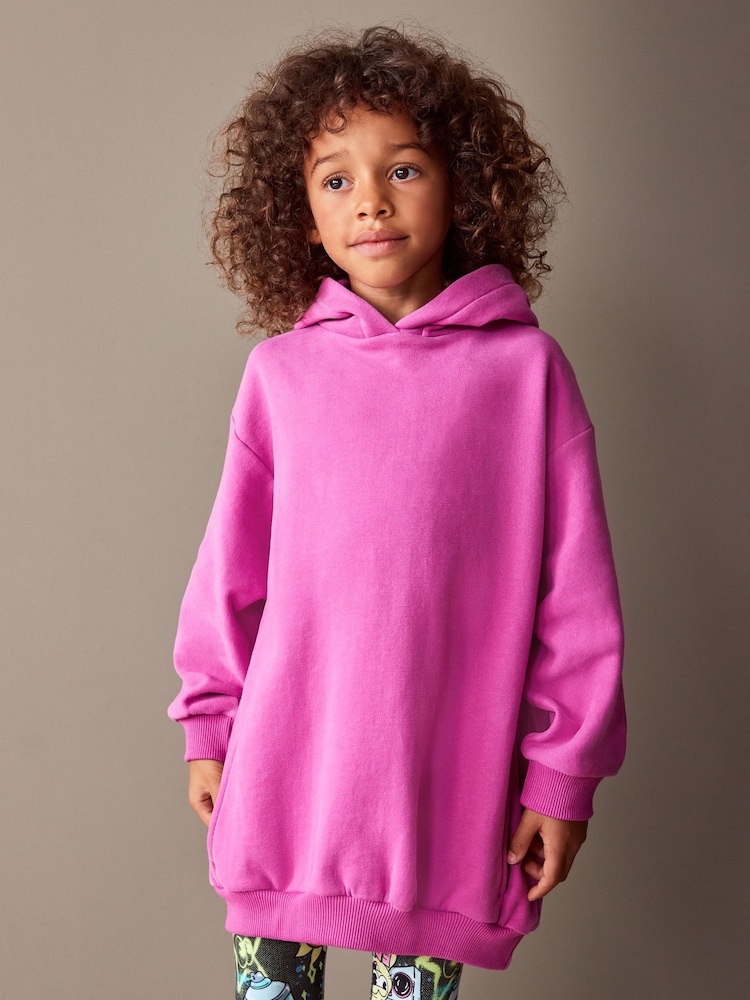 Bright Pink Longline Hoodie (3-16yrs) - Image 1 of 9