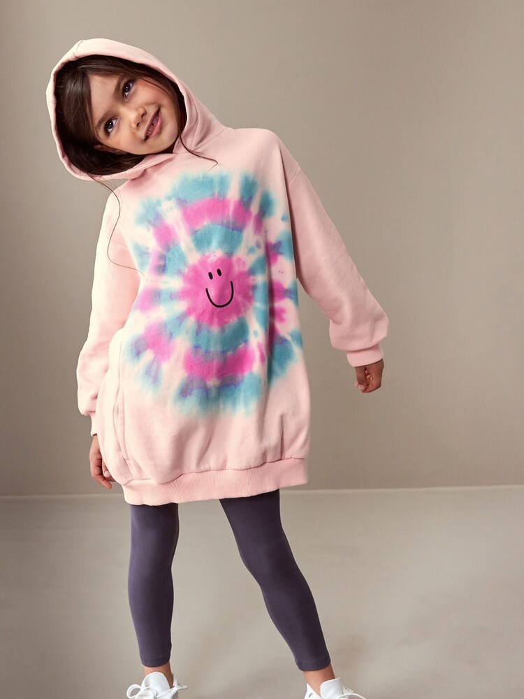 Pink Smile Tie Dye Longline Hoodie (3-16yrs) - Image 1 of 6