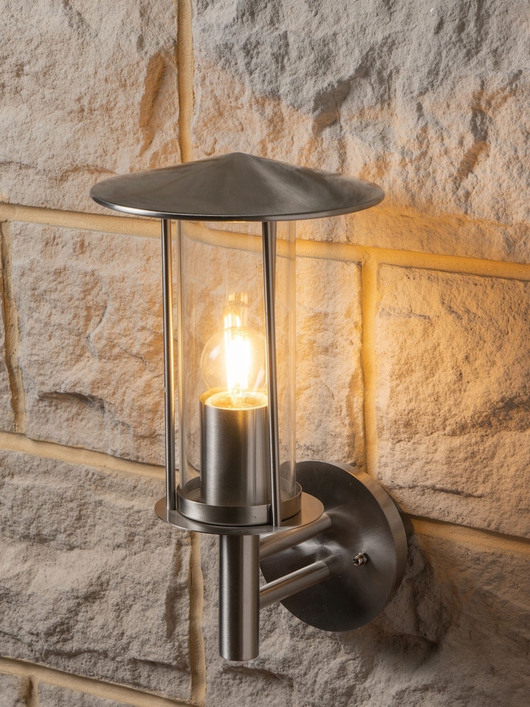 Pacific Grey Myosotis Brushed Steel Metal Chimney Outdoor Wall Light - Image 1 of 6