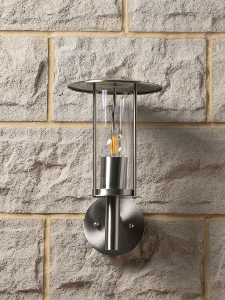 Pacific Grey Myosotis Brushed Steel Metal Chimney Outdoor Wall Light - Image 6 of 6