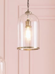 Pacific Clear Cloche Glass and Antique Brass Rimmed Pendant Ceiling Light - Image 1 of 2
