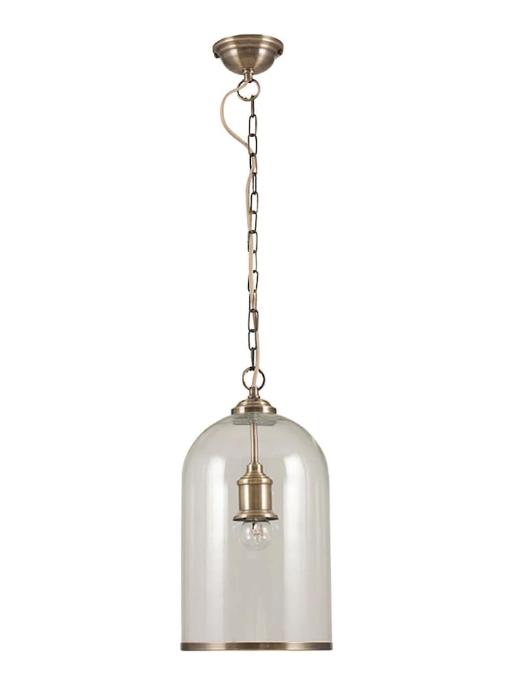Pacific Clear Cloche Glass and Antique Brass Rimmed Pendant Ceiling Light - Image 2 of 2