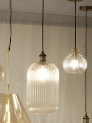 Pacific Clear Abigail Ribbed Glass Tall Pendant Ceiling Light - Image 1 of 5