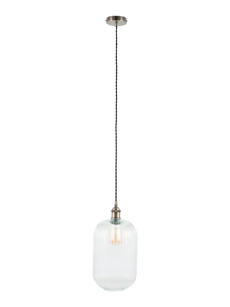 Pacific Clear Abigail Ribbed Glass Tall Pendant Ceiling Light - Image 5 of 5