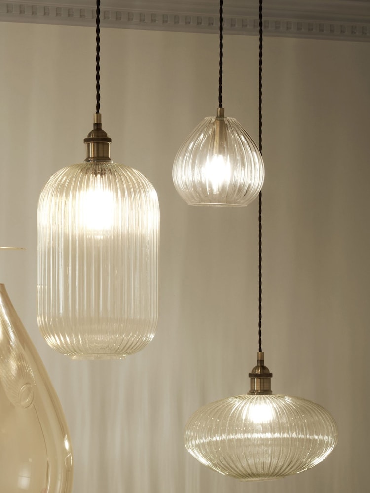 Pacific Clear Abigail Ribbed Glass Oval Pendant Ceiling Light - Image 1 of 5
