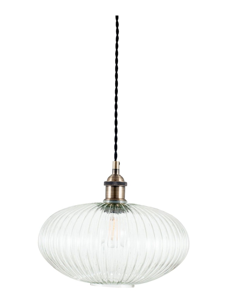 Pacific Clear Abigail Ribbed Glass Oval Pendant Ceiling Light - Image 2 of 5