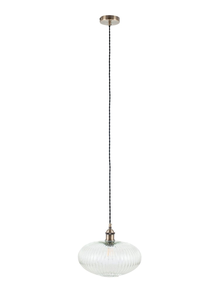 Pacific Clear Abigail Ribbed Glass Oval Pendant Ceiling Light - Image 5 of 5 Pacific Clear Abigail Ribbed Glass Oval Pendant Ceiling Light - Image 5 of 5
