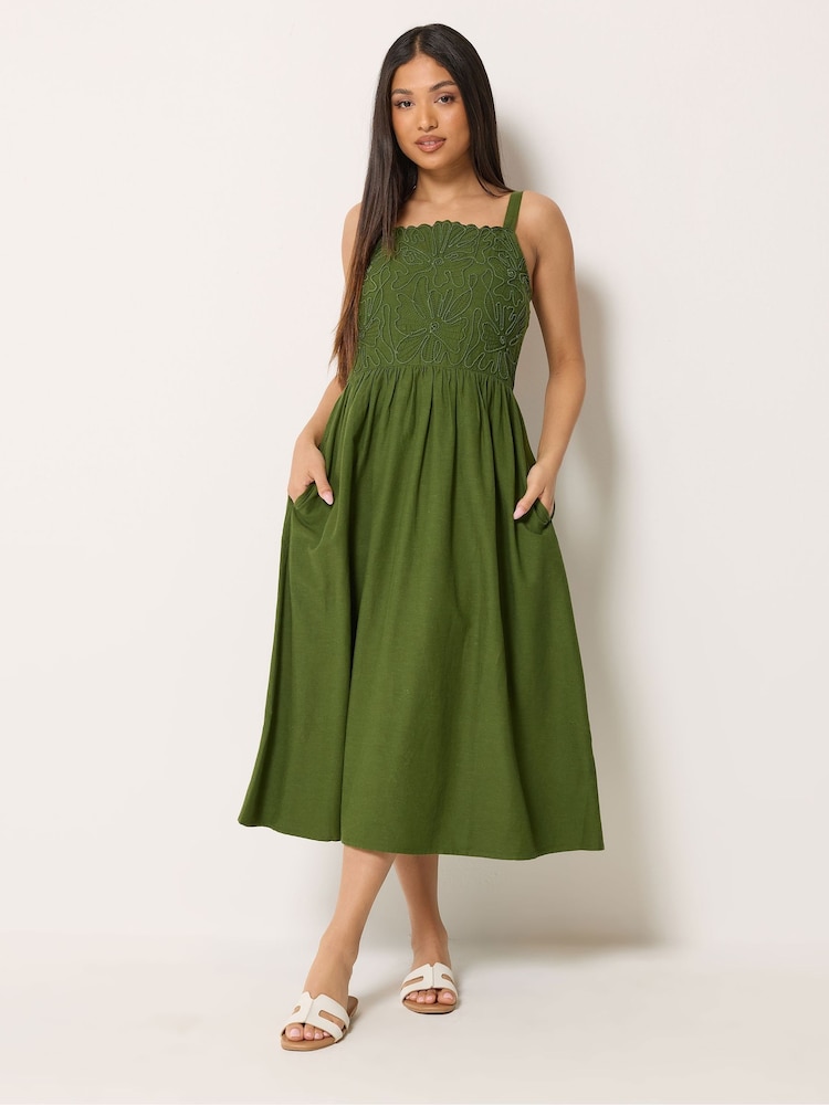 M&Co Green Petite Linen Blend Cornelli Dress - Image 1 of 5