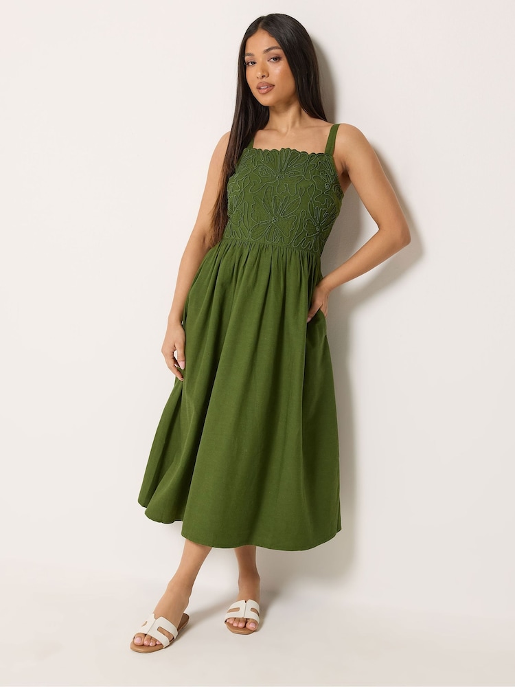 M&Co Green Petite Linen Blend Cornelli Dress - Image 2 of 5