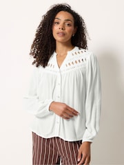 M&Co White Crochet Insert Long Sleeve Blouse - Image 1 of 4