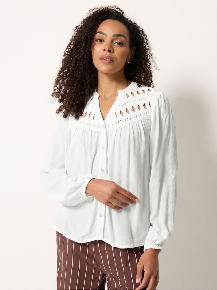 M&Co White Crochet Insert Long Sleeve Blouse - Image 1 of 4