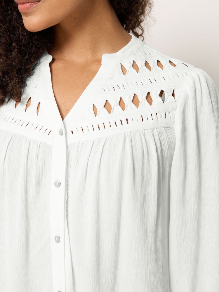 M&Co White Crochet Insert Long Sleeve Blouse - Image 4 of 4