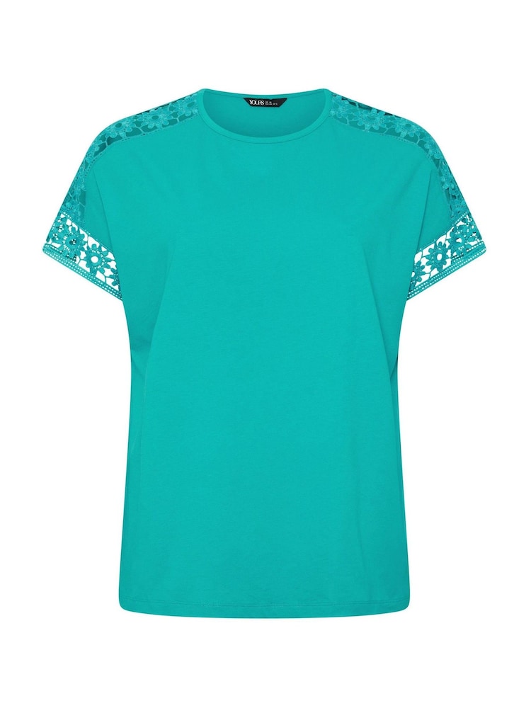 Yours Curve Blue Boxy Crochet T-Shirt - Image 2 of 2 Yours Curve Blue Boxy Crochet T-Shirt - Image 2 of 2