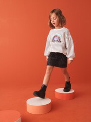 Schwarz/Weiß gestreift Regenbogen - Sweatshirt mit Pailletten und Rundhalsausschnitt (3–16 J.) - Bild 2 von 8