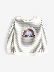 Schwarz/Weiß gestreift Regenbogen - Sweatshirt mit Pailletten und Rundhalsausschnitt (3–16 J.) - Bild 5 von 8