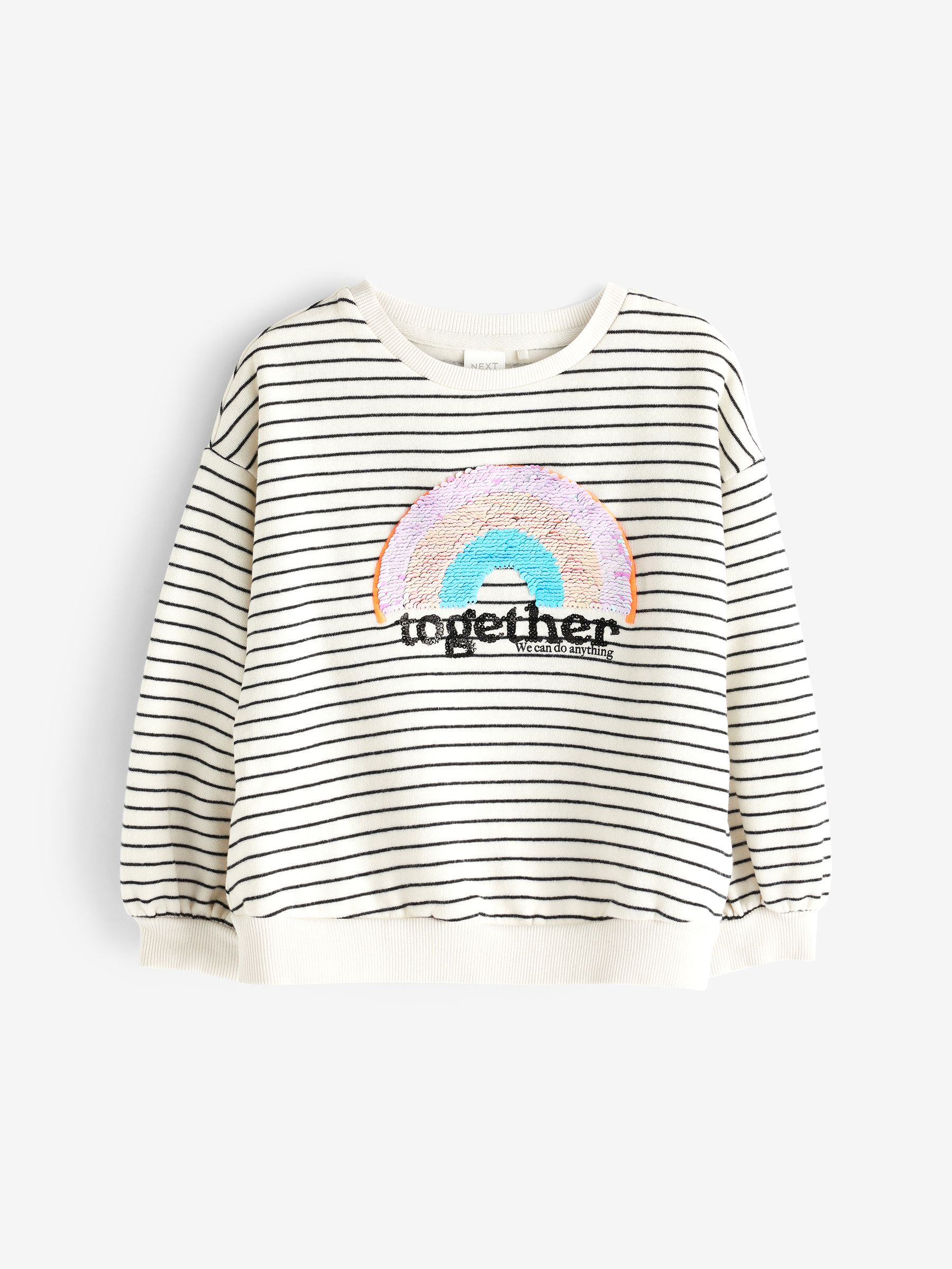 Buy Black White Stripe Rainbow Sequin Crew Sweatshirt Top 3 16yrs from Next Luxembourg