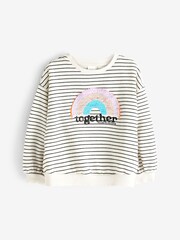 Schwarz/Weiß gestreift Regenbogen - Sweatshirt mit Pailletten und Rundhalsausschnitt (3–16 J.) - Bild 6 von 8