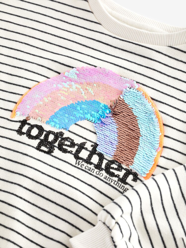 Schwarz/Weiß gestreift Regenbogen - Sweatshirt mit Pailletten und Rundhalsausschnitt (3–16 J.) - Bild 8 von 8