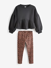 Animal Peplum Crew Sweatshirt And Leggings Set (3-16yrs) - Image 7 of 9