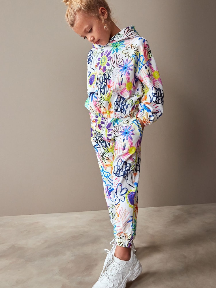Ecru Cream Multi Graffiti Hoodie And Joggers Set (3-16yrs) - Image 3 of 8