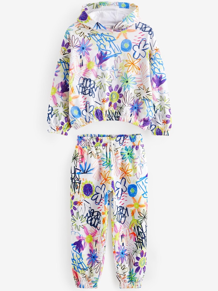 Ecru Cream Multi Graffiti Hoodie And Joggers Set (3-16yrs) - Image 6 of 8