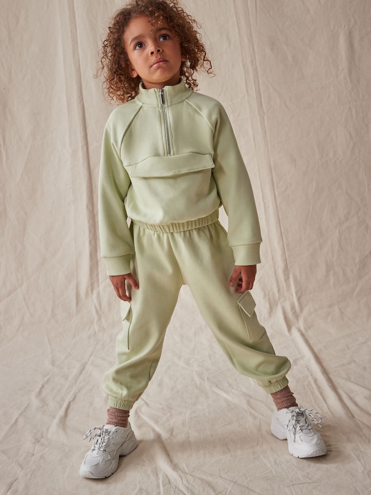 Lime Green Zip Crew And Cargo Joggers Set (3-16yrs) - Image 2 of 7