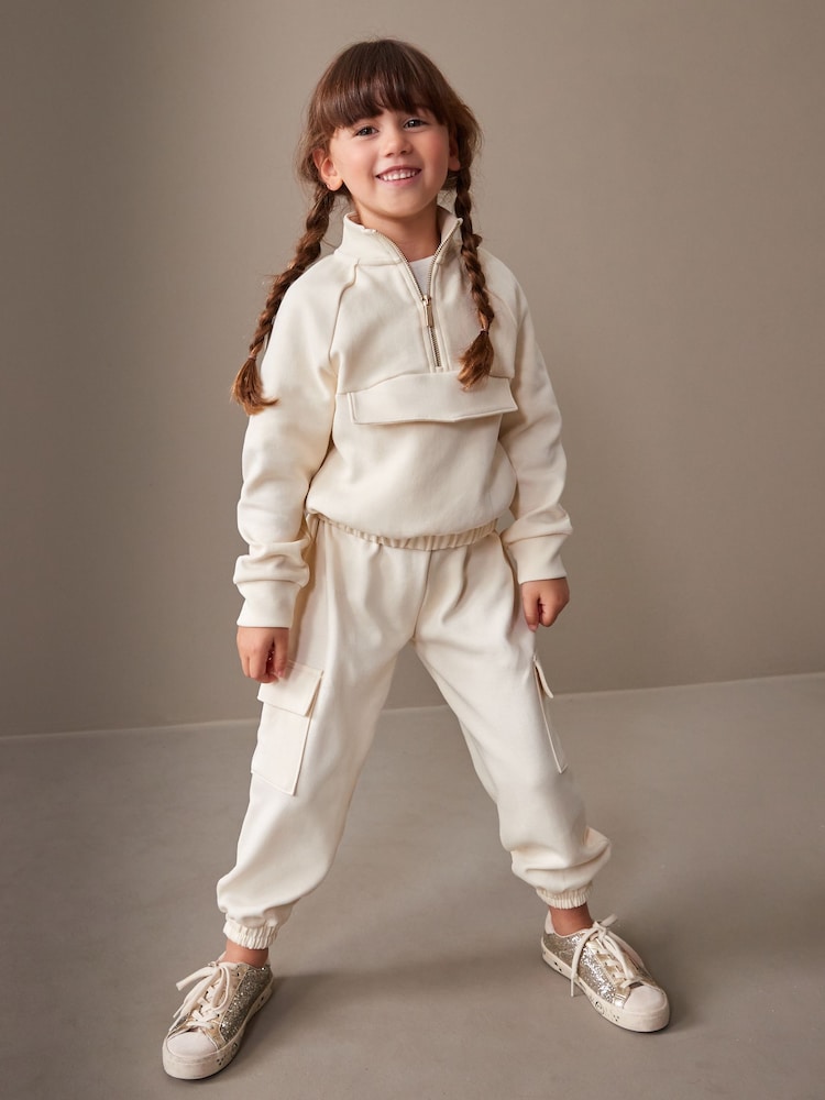Ecru Zip Crew And Cargo Joggers Set (3-16yrs) - Image 1 of 7