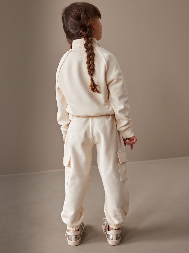 Ecru Zip Crew And Cargo Joggers Set (3-16yrs) - Image 2 of 7 Ecru Zip Crew And Cargo Joggers Set (3-16yrs) - Image 2 of 7